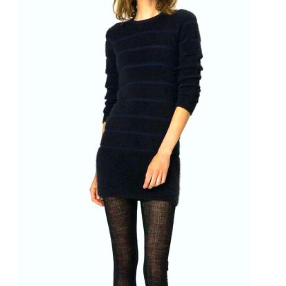 Maje Navy Blue Fuzzy Sweater Dress